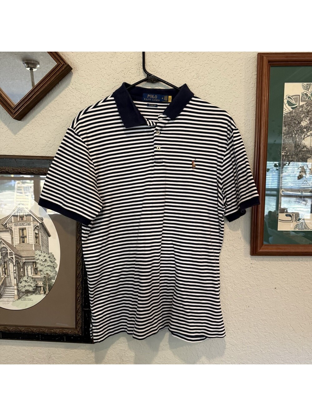 Polo Ralph Lauren Designer Polo Shirt Colorful Striped Collared Size Mens Medium